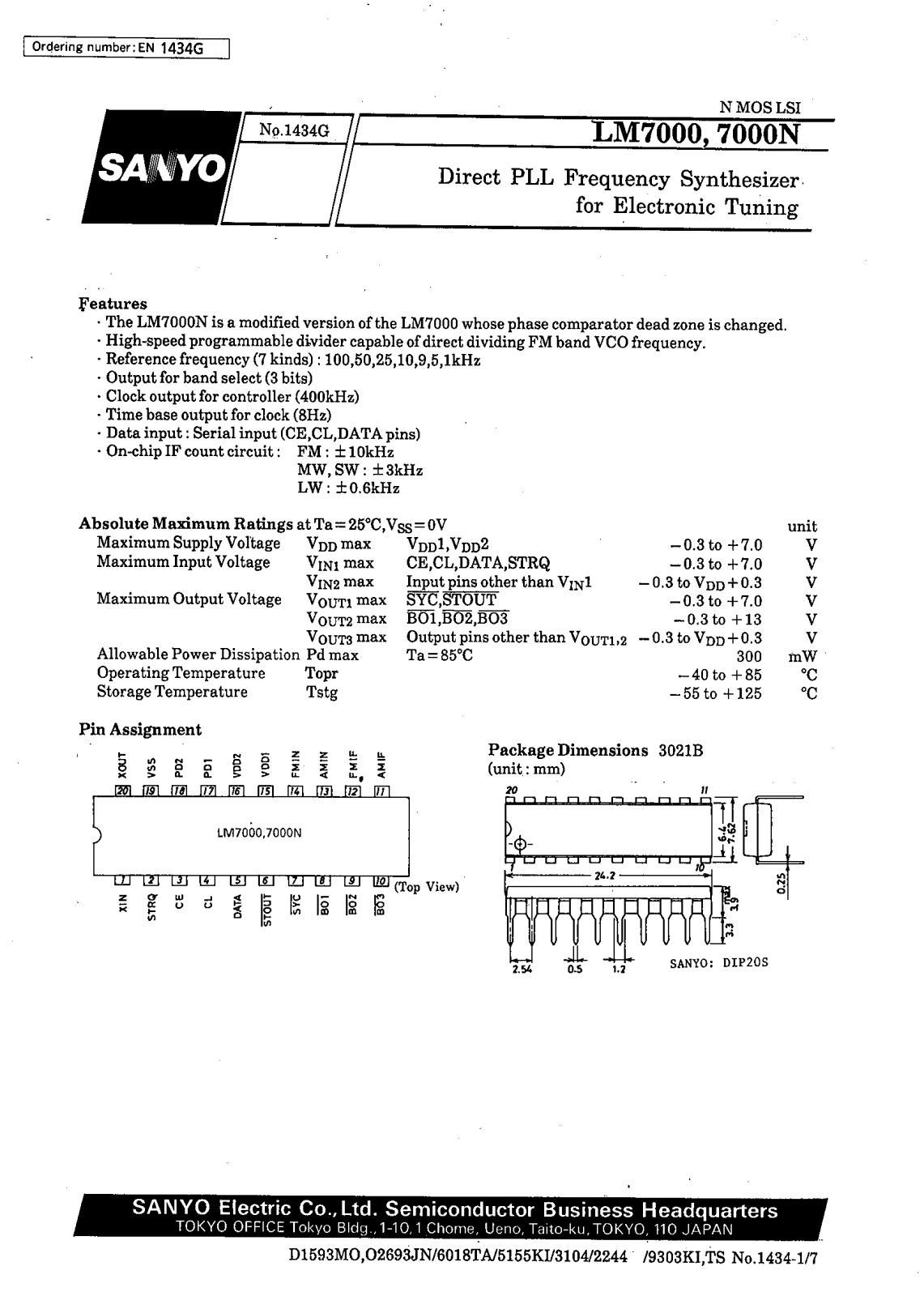 SANYO LM7000, LM7000N Datasheet