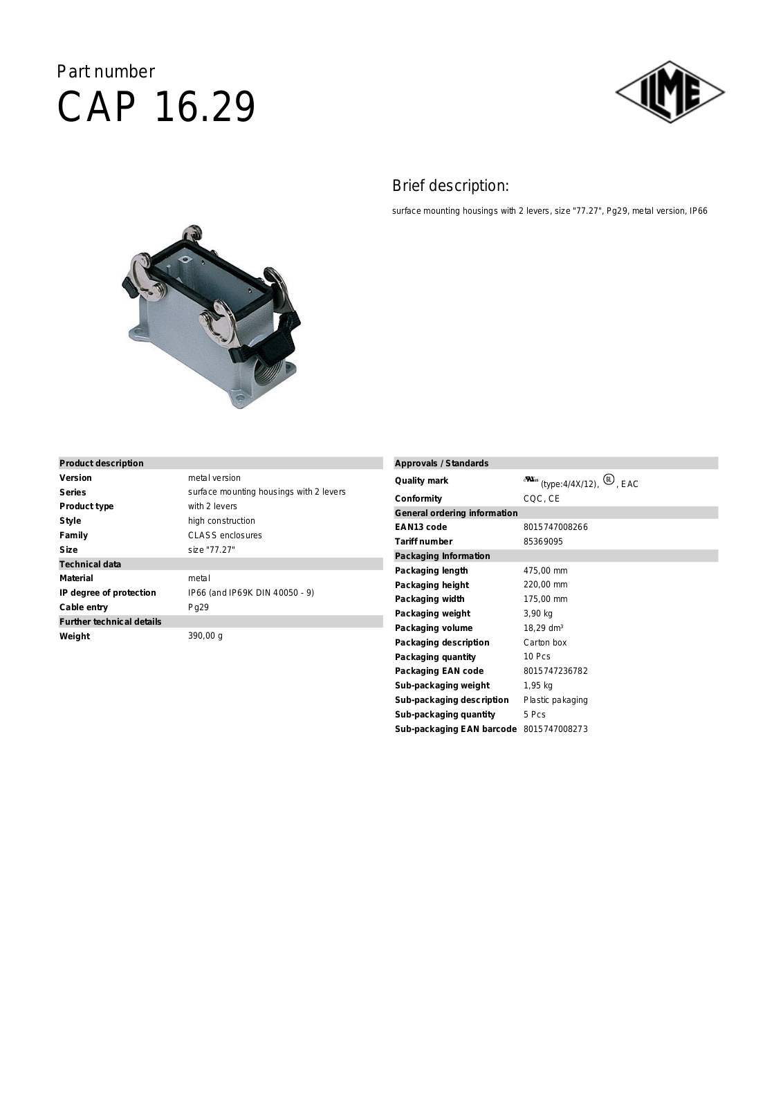 Datasheet CAP-16.29 Datasheet (ILME) - ManualMachine.com