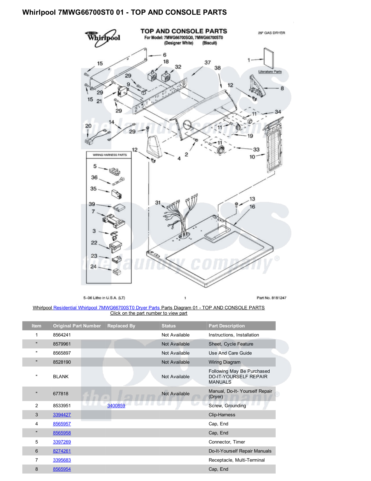 Whirlpool 7MWG66700ST0 Parts Diagram