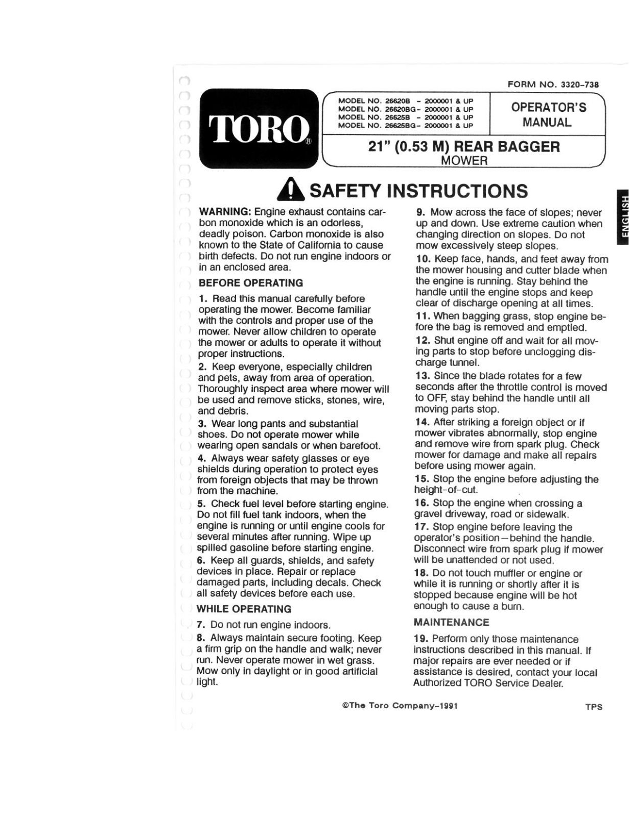 Toro 26620BG, 26625BG Operator's Manual