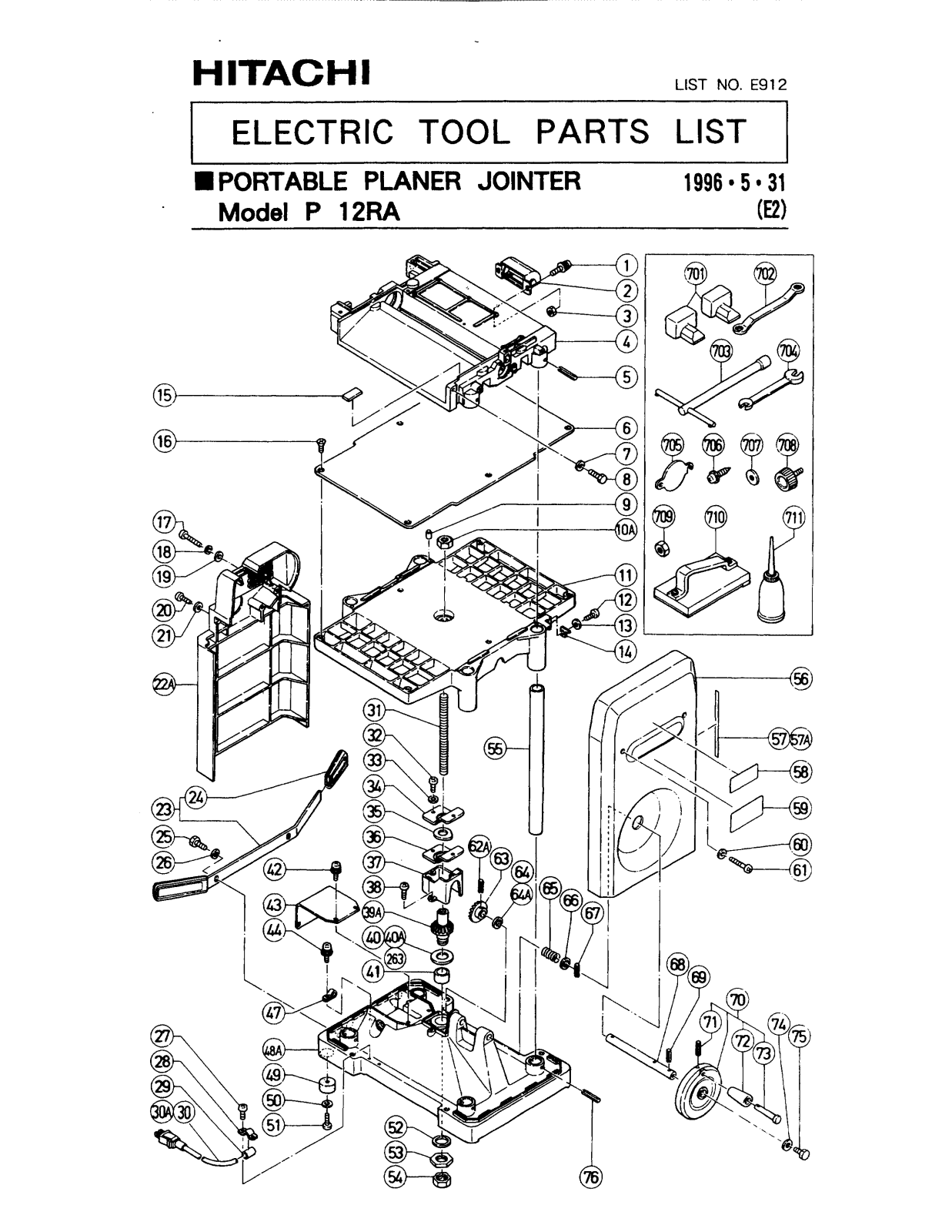 Hitachi P12RA PARTS LIST