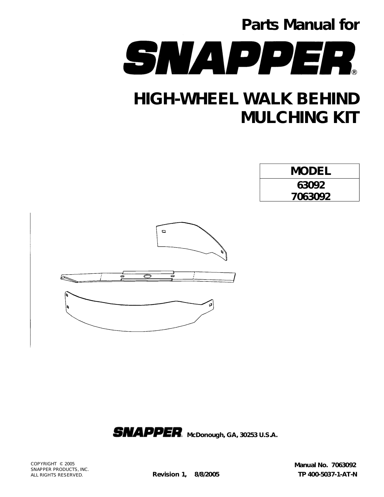 Snapper 63092, 7063092 User Manual