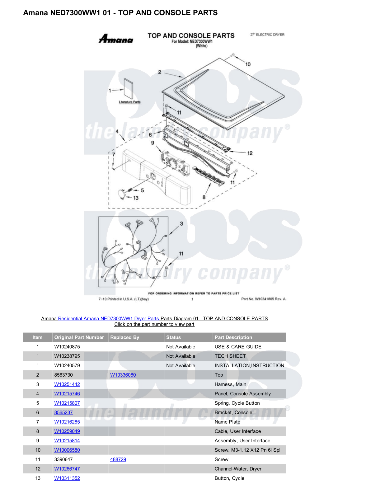 Amana NED7300WW1 Parts Diagram