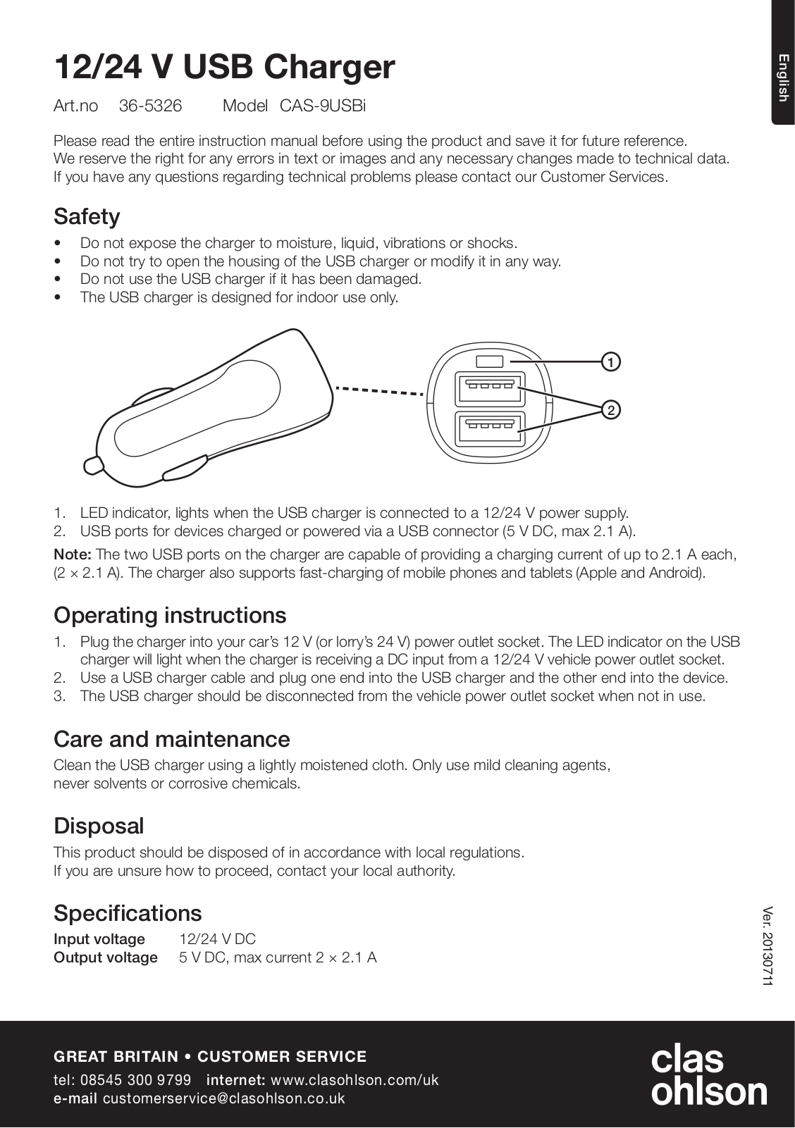 Clas Ohlson CAS-9USBi Operating Instructions Manual