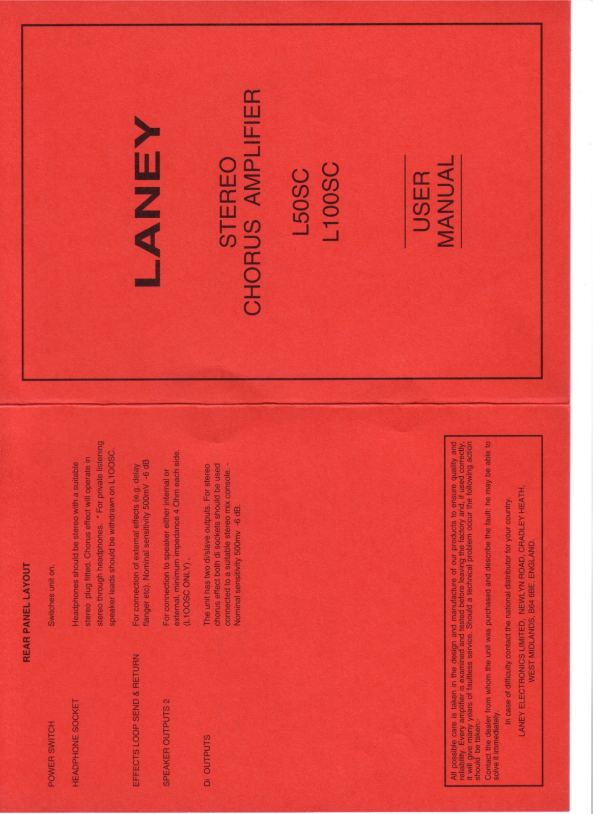 Laney L50SC, L100SC Owner's Manual