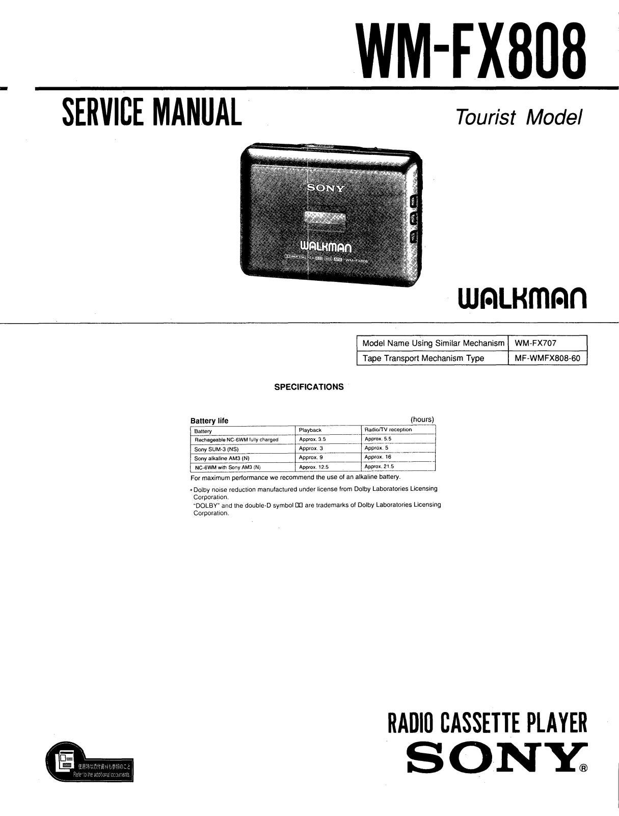 Sony WM-FX808 User Manual