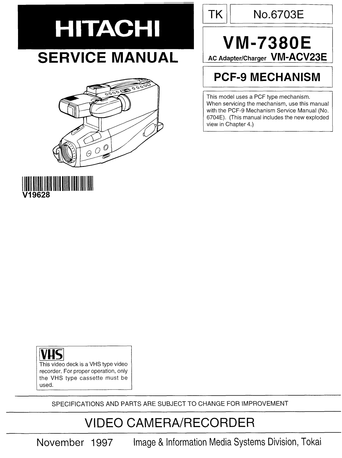 Hitachi VM-ACV23E, VM-7380E Service Manual