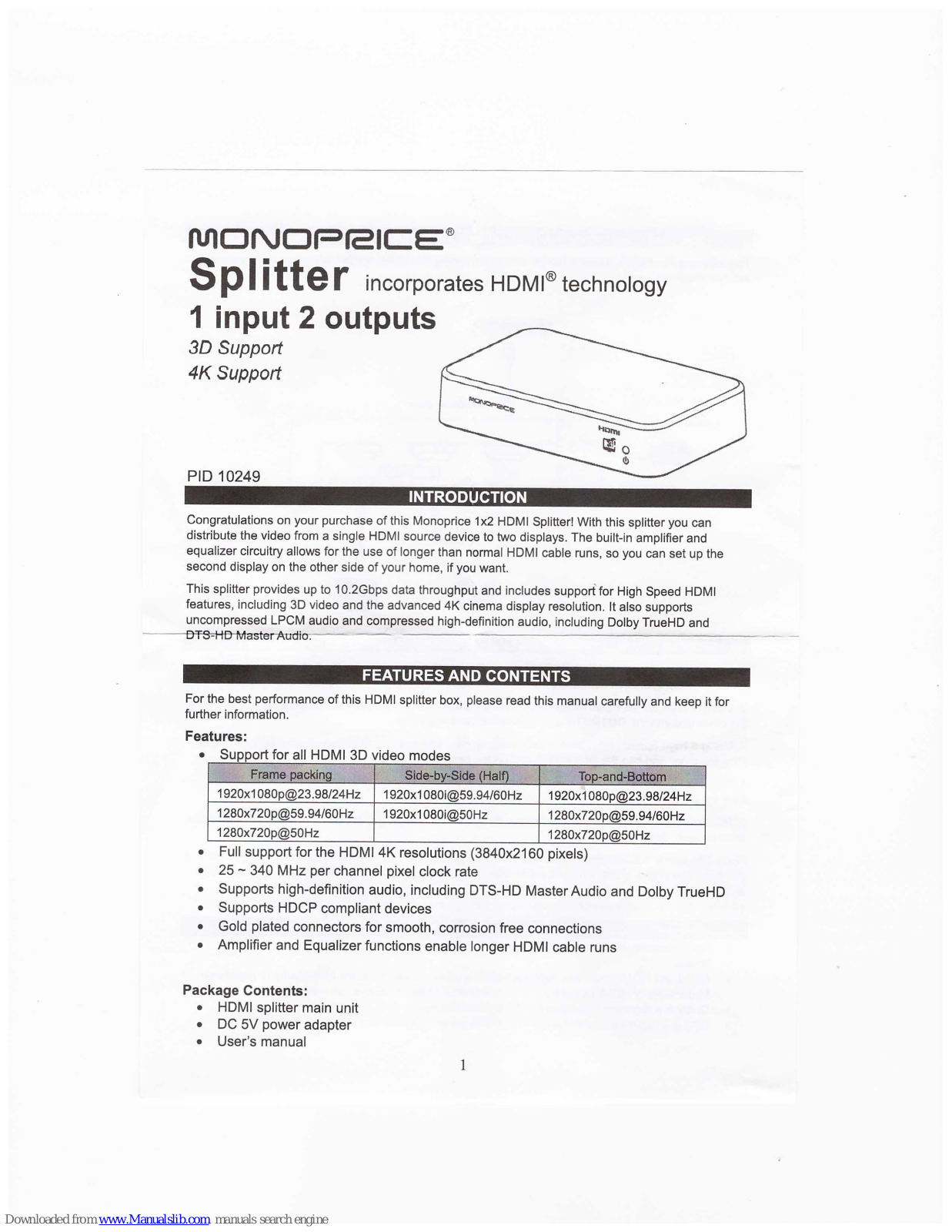 Monoprice PID 10249 User Manual