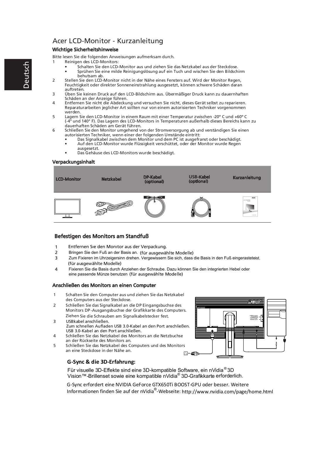 Acer XB270H QUICK START GUIDE