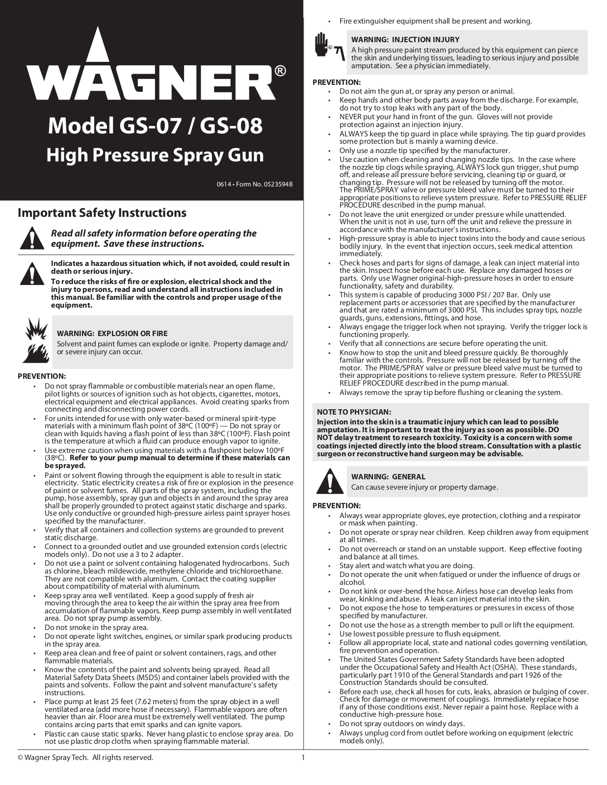 Wagner SprayTech GS-08, GS-07 User Manual