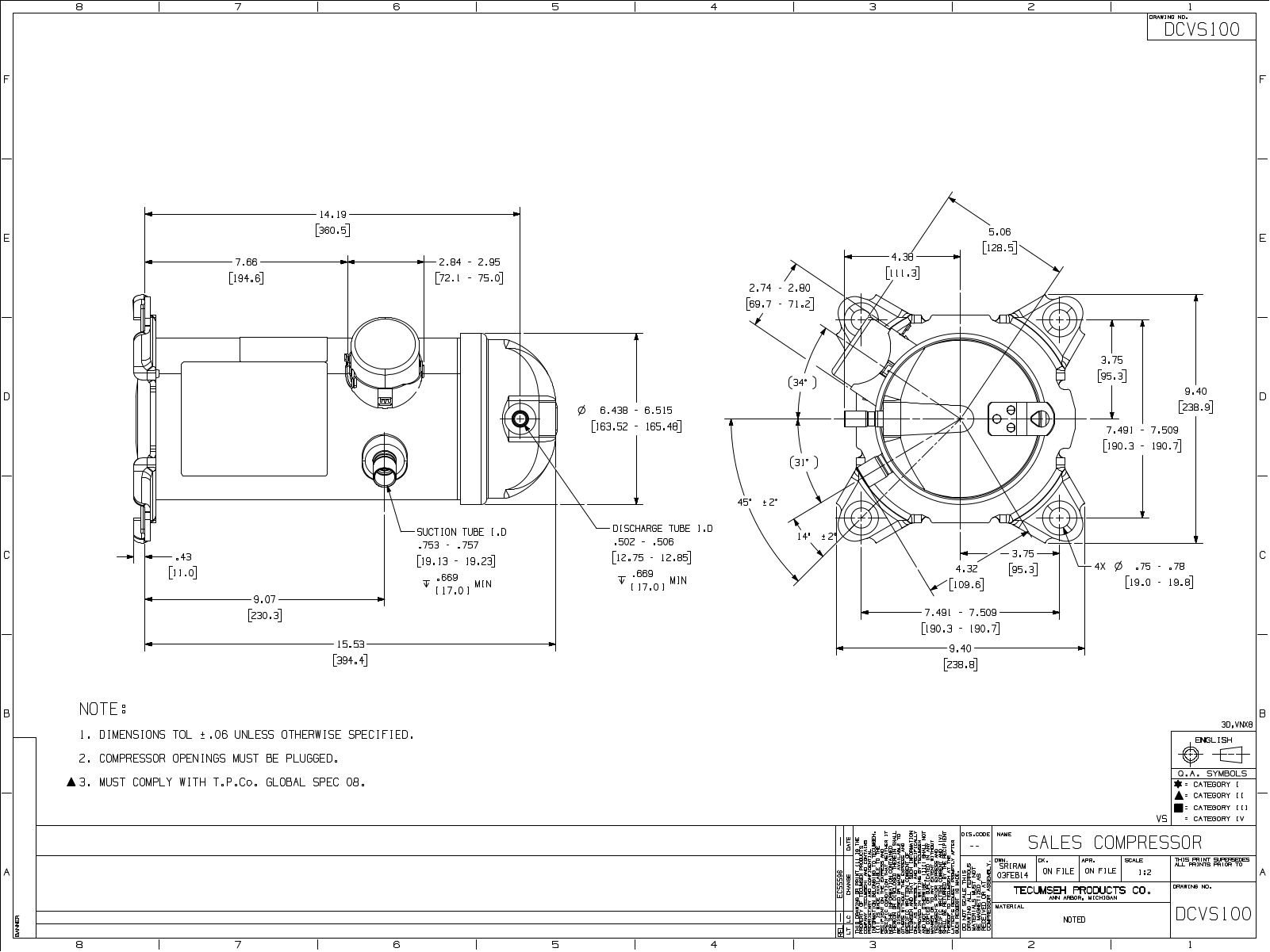 Tecumseh VSC5525ENA, VSC5529BNA, VSC5532BNA, VSC5532ENA, VSC5534BNA Drawing Data