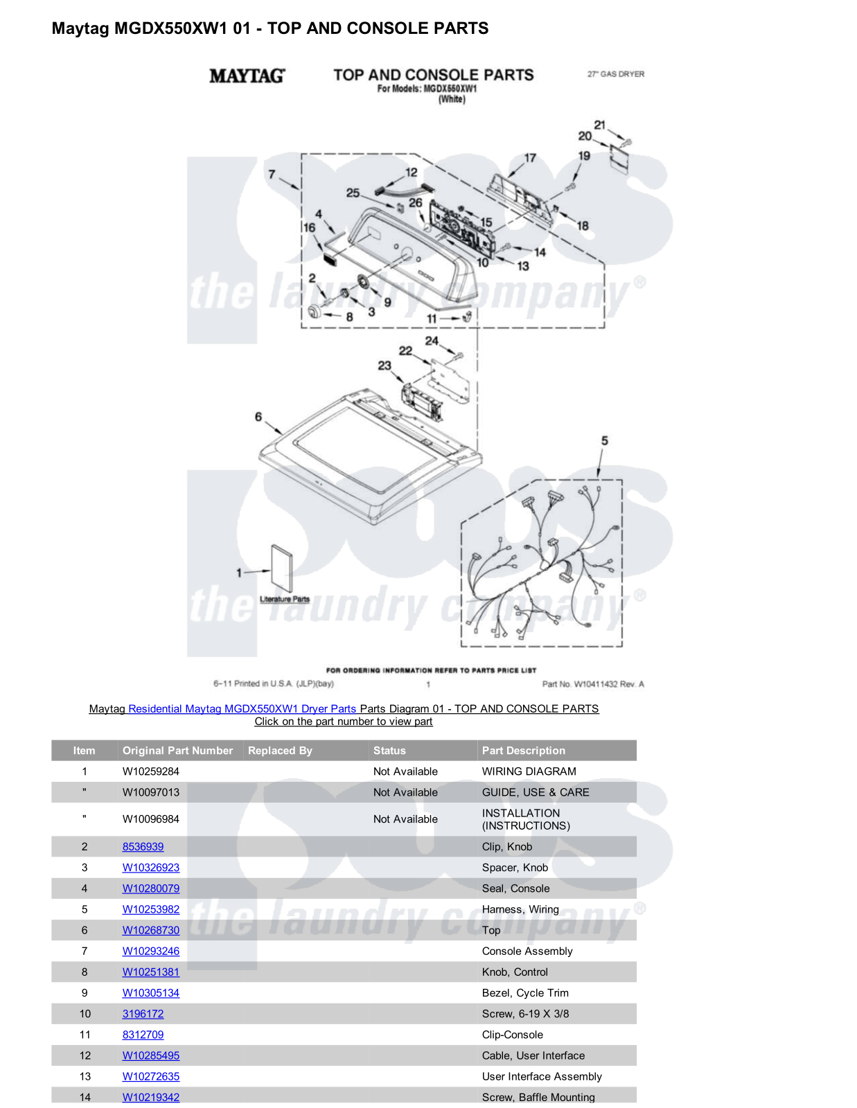 Maytag MGDX550XW1 Parts Diagram