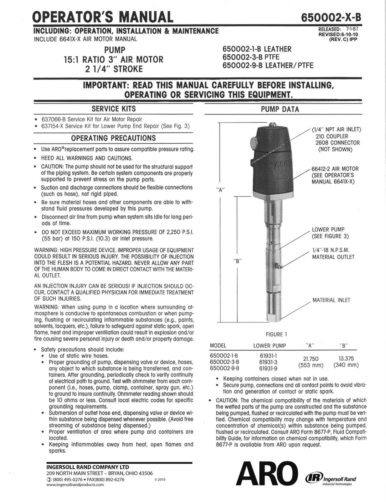 Ingersoll-Rand 650002-9-B, 650002-3-B, 650002-1-B User Manual