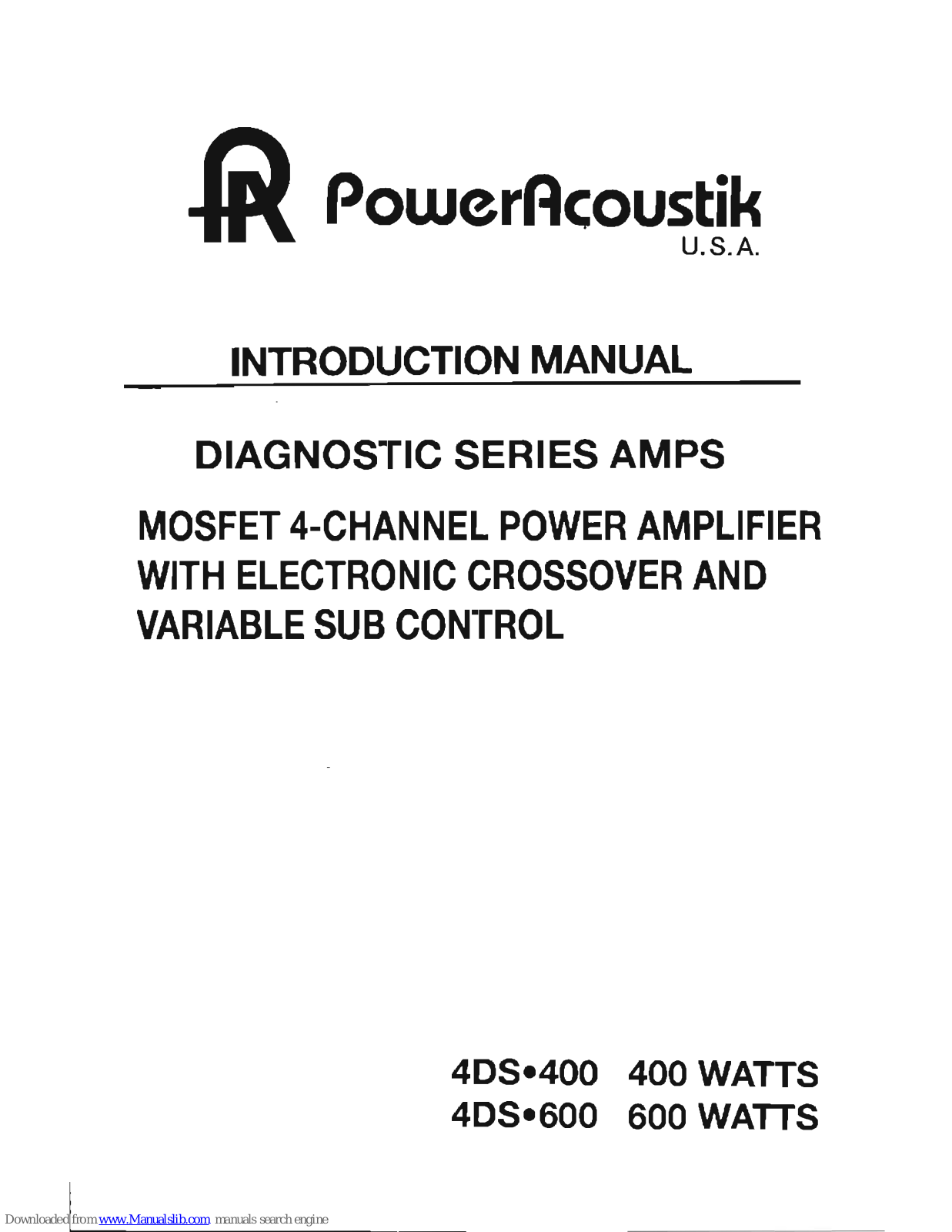 Power Acoustik 4DS-400, 4DS-600 Introduction Manual