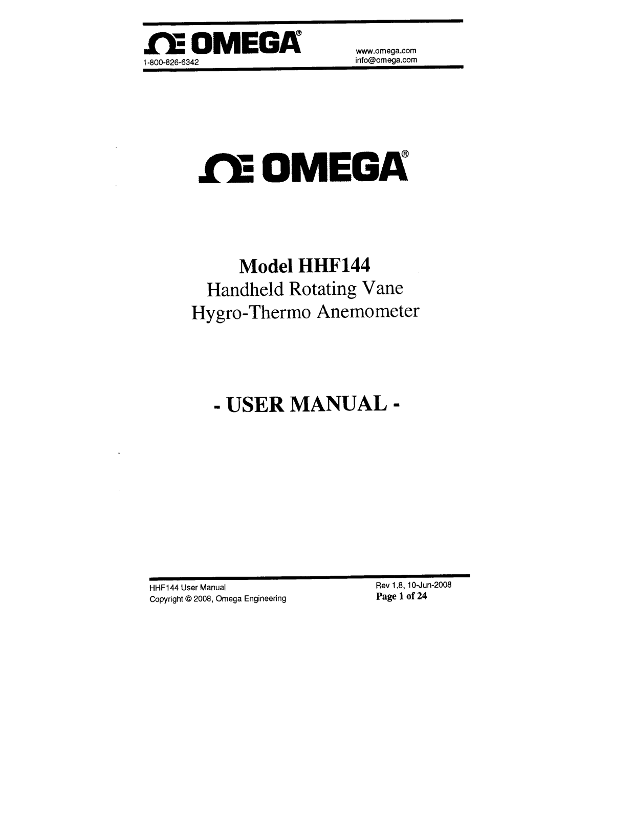 Omega Products HHF144 Installation  Manual