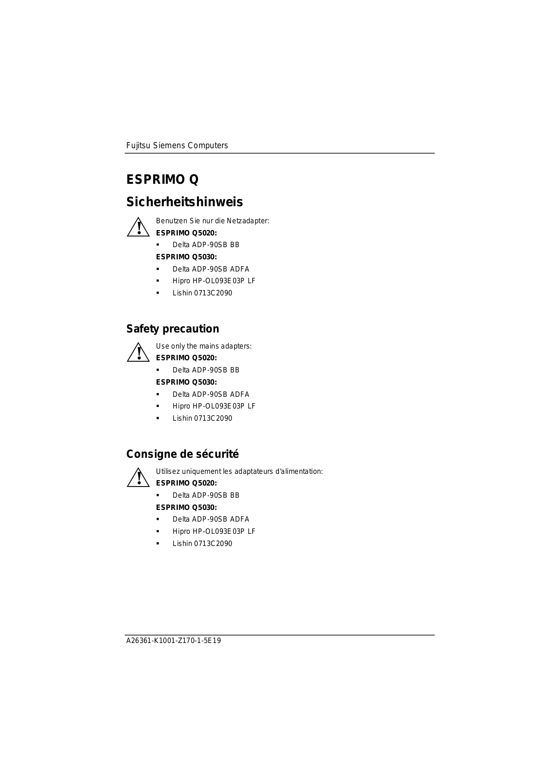 FUJITSU SIEMENS ESPRIMO Q5020, ESPRIMO Q5030 User Manual