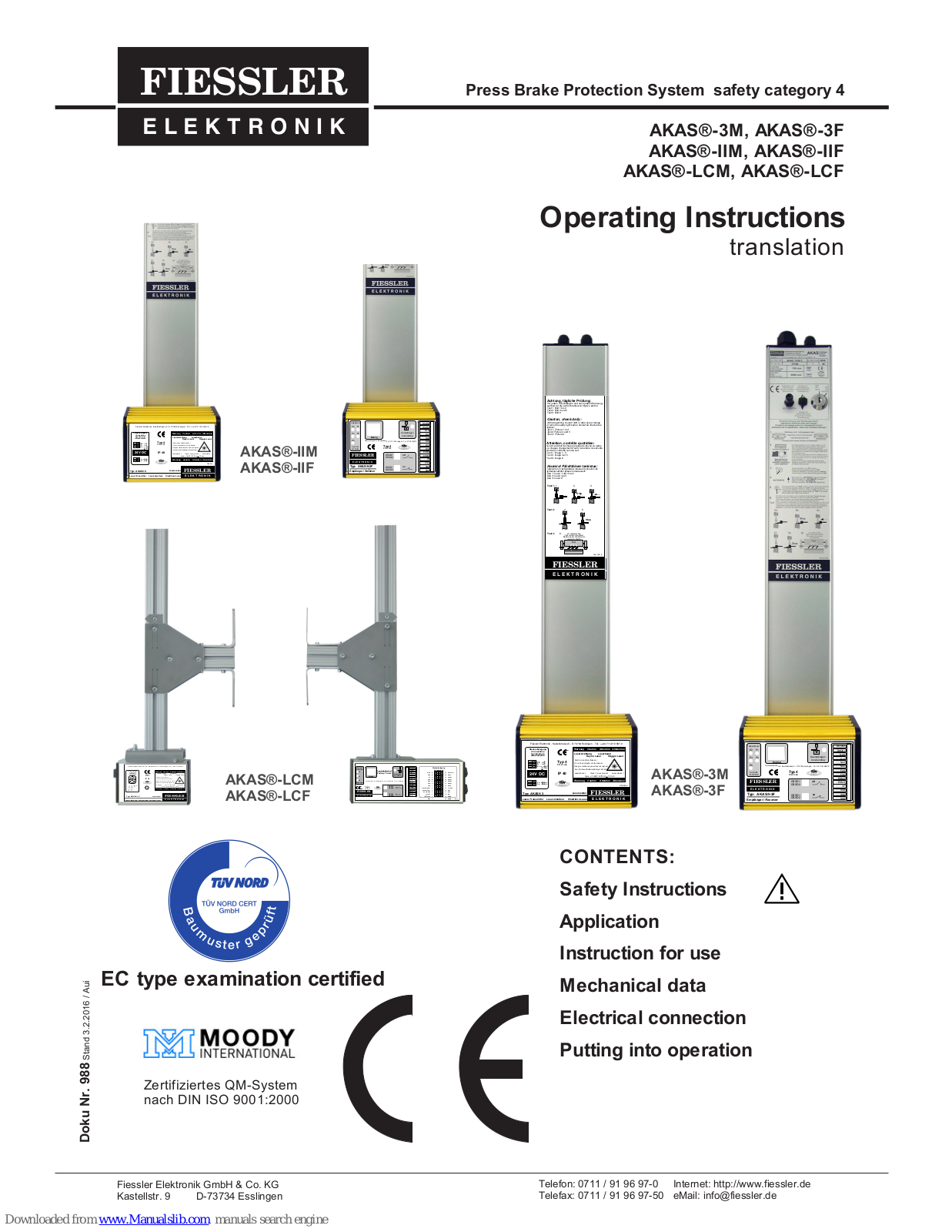 Fiessler AKAS-IIM, AKAS-3F, AKAS-3M, AKAS-IIF, AKAS-LCF Operating Instructions Manual