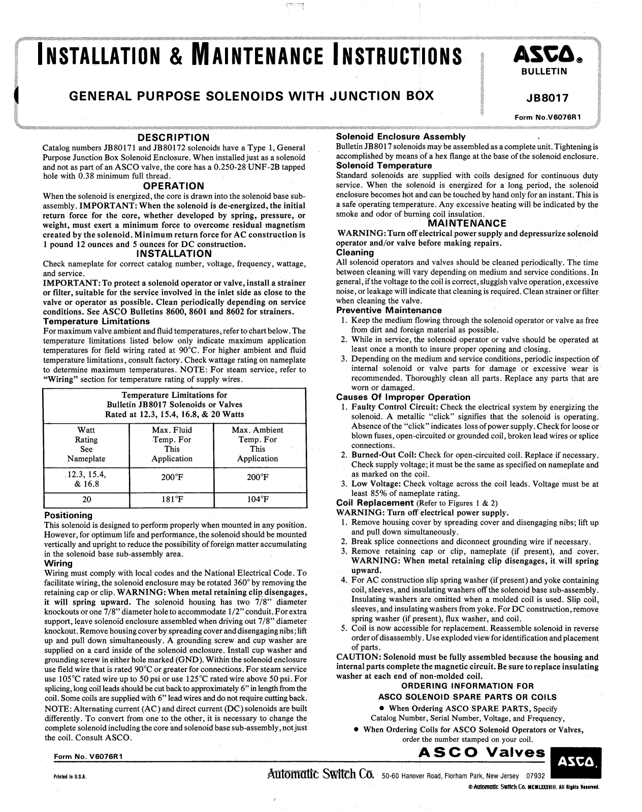 Grieve Corporation JB8017 Installation  Manual