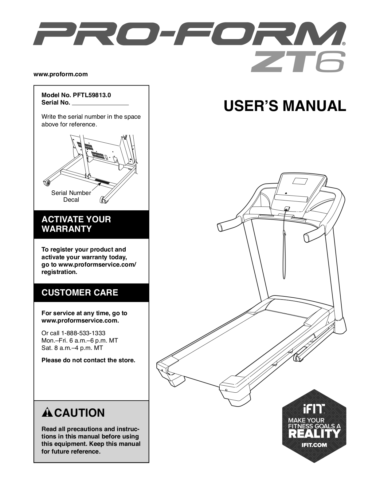 ProForm ZT 6, PFTL598130 Owner's Manual