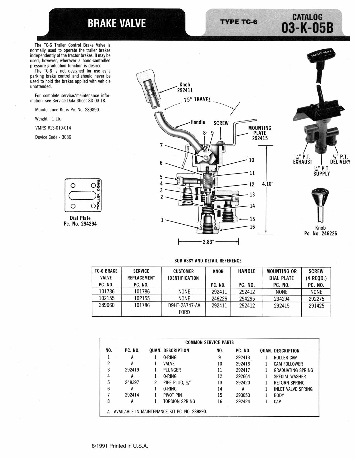 BENDIX 03-K-05B User Manual