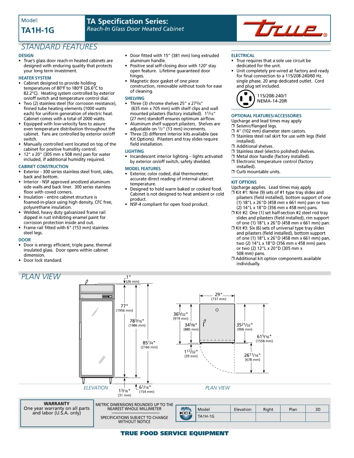 True TA1H-1G User Manual