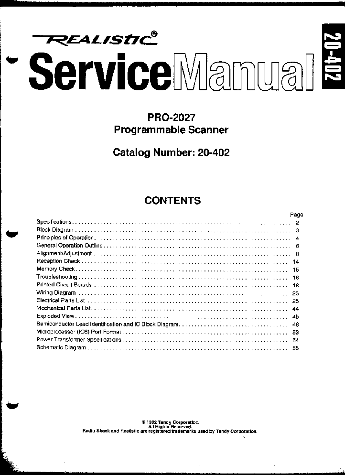 RadioShack PRO-2027 Service Manual