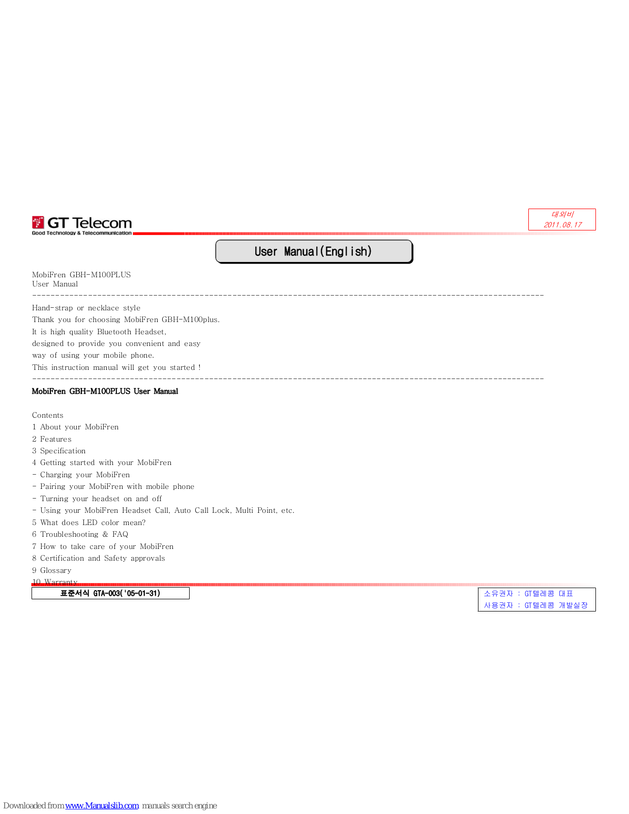 GT Telecom MobiFren GBH-M100PLUS User Manual
