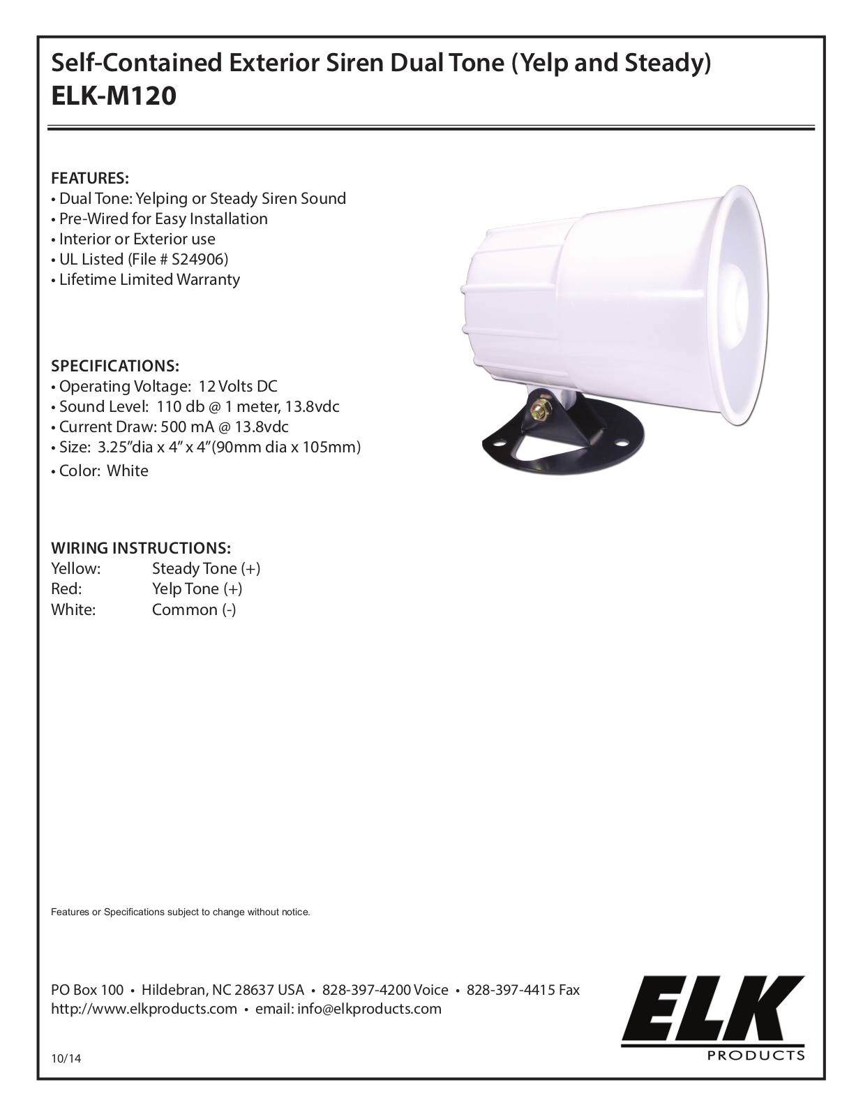 ELK M120 Specsheet