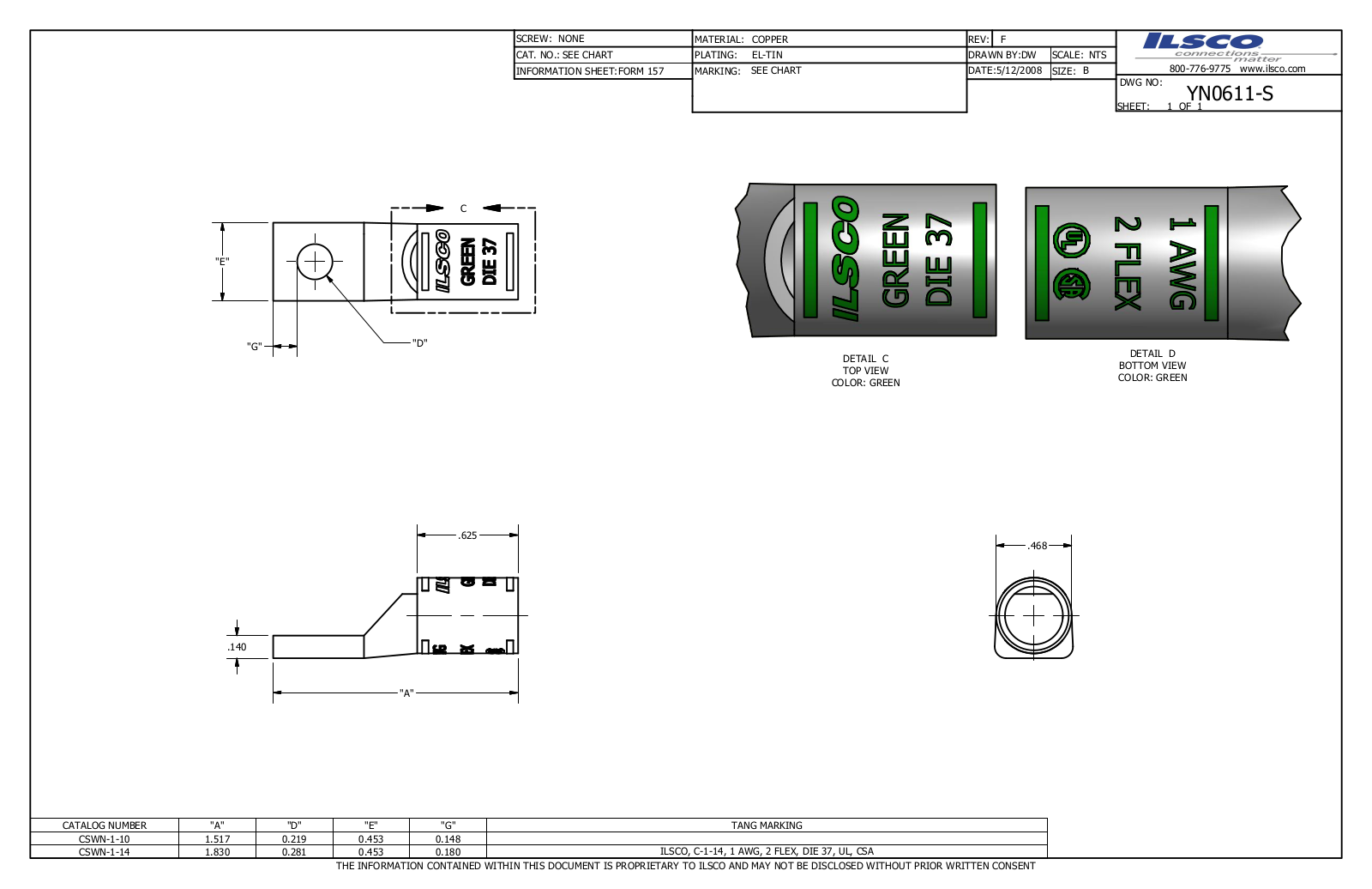 Ilsco CSWN-1-10 Data sheet