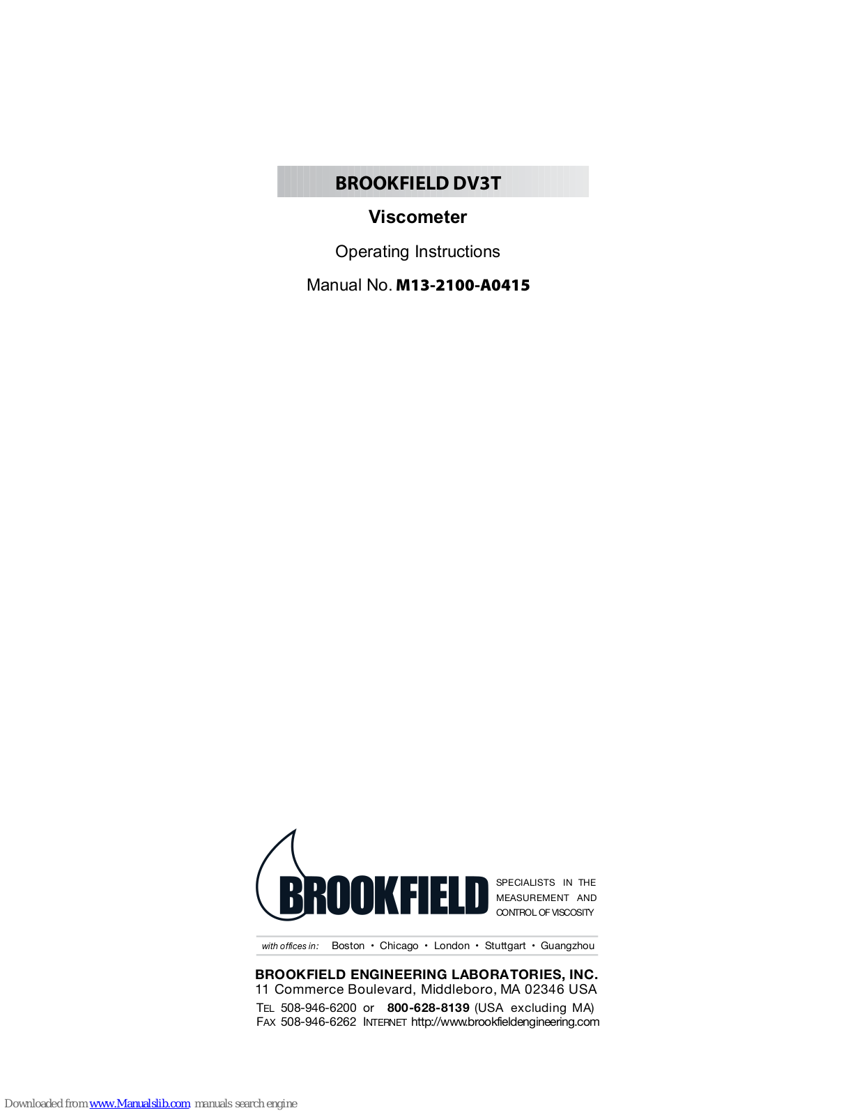 Brookfield DV3T Operating Instructions Manual