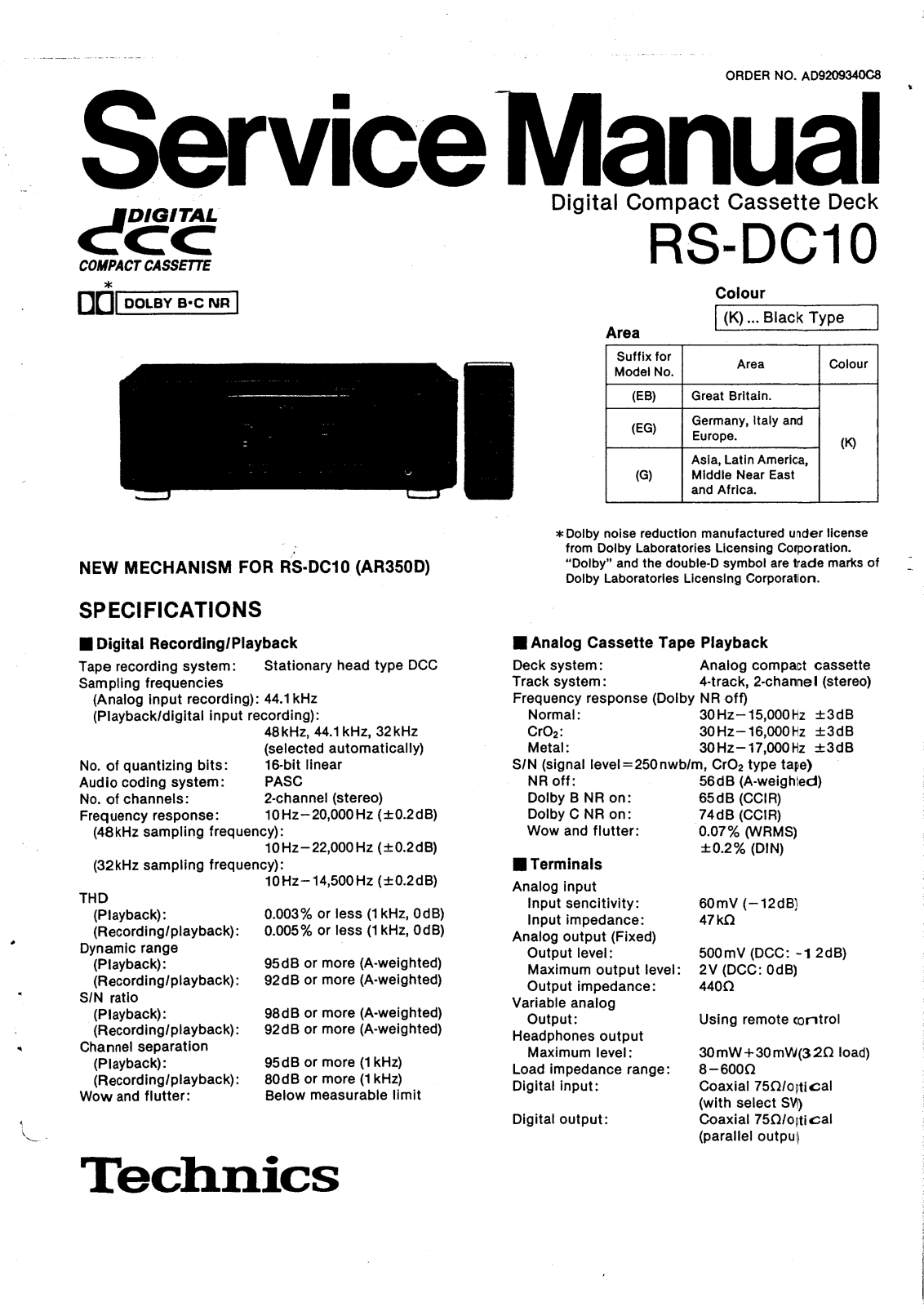 Technics rs dc10 Service Manual