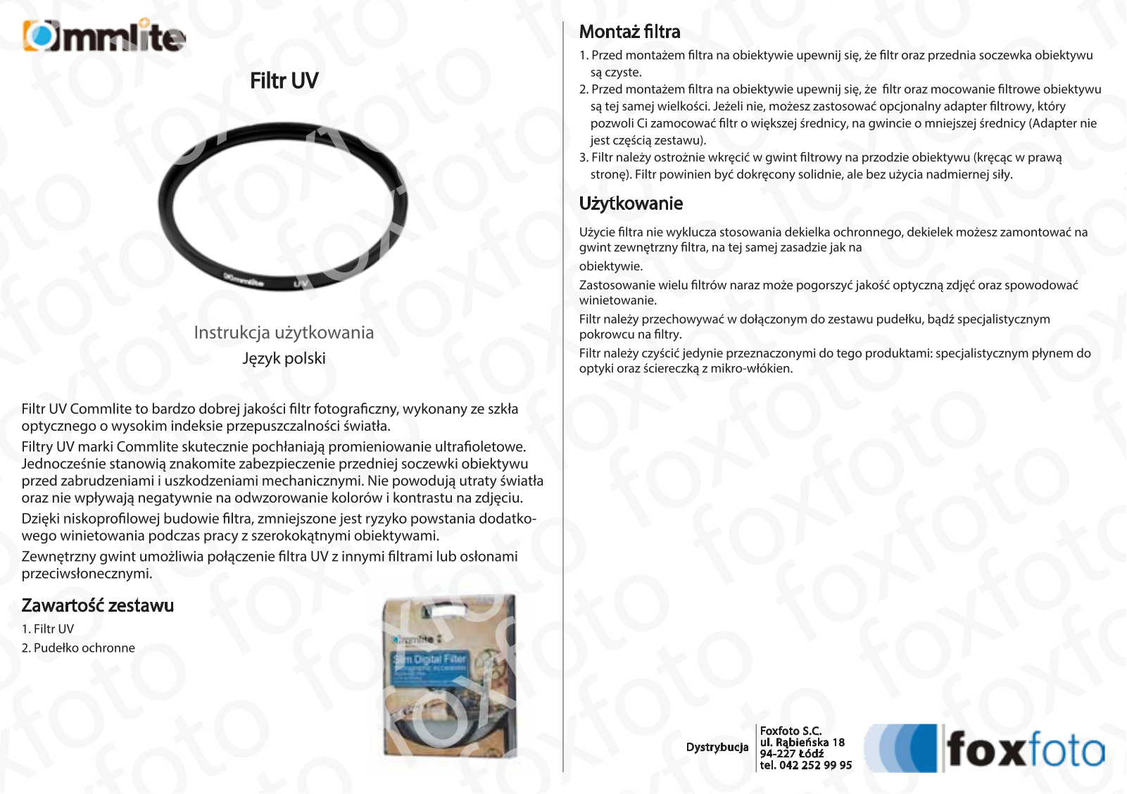 COMMLITE UV (52 mm), UV (62 mm), UV (55 mm), UV (49 mm) User guide - ManualMachine.com