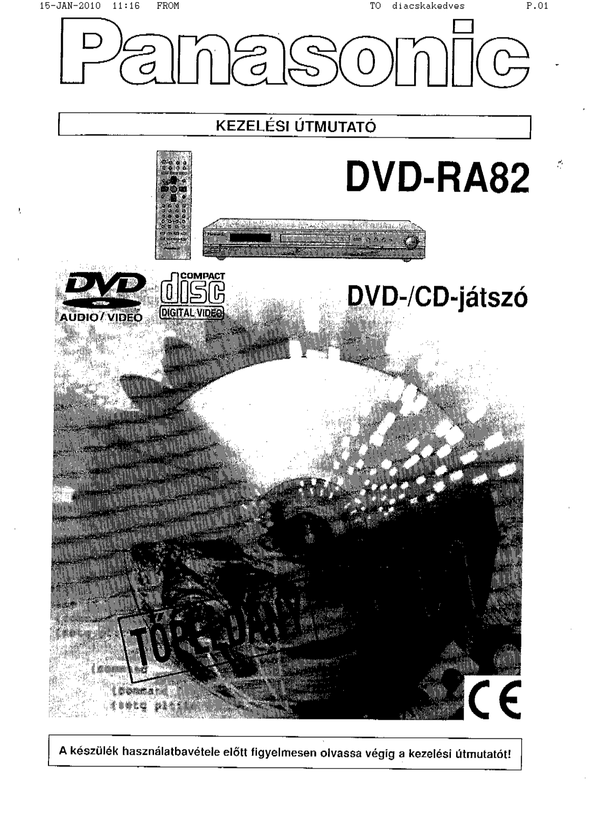 Panasonic DVD-RA82 User Manual