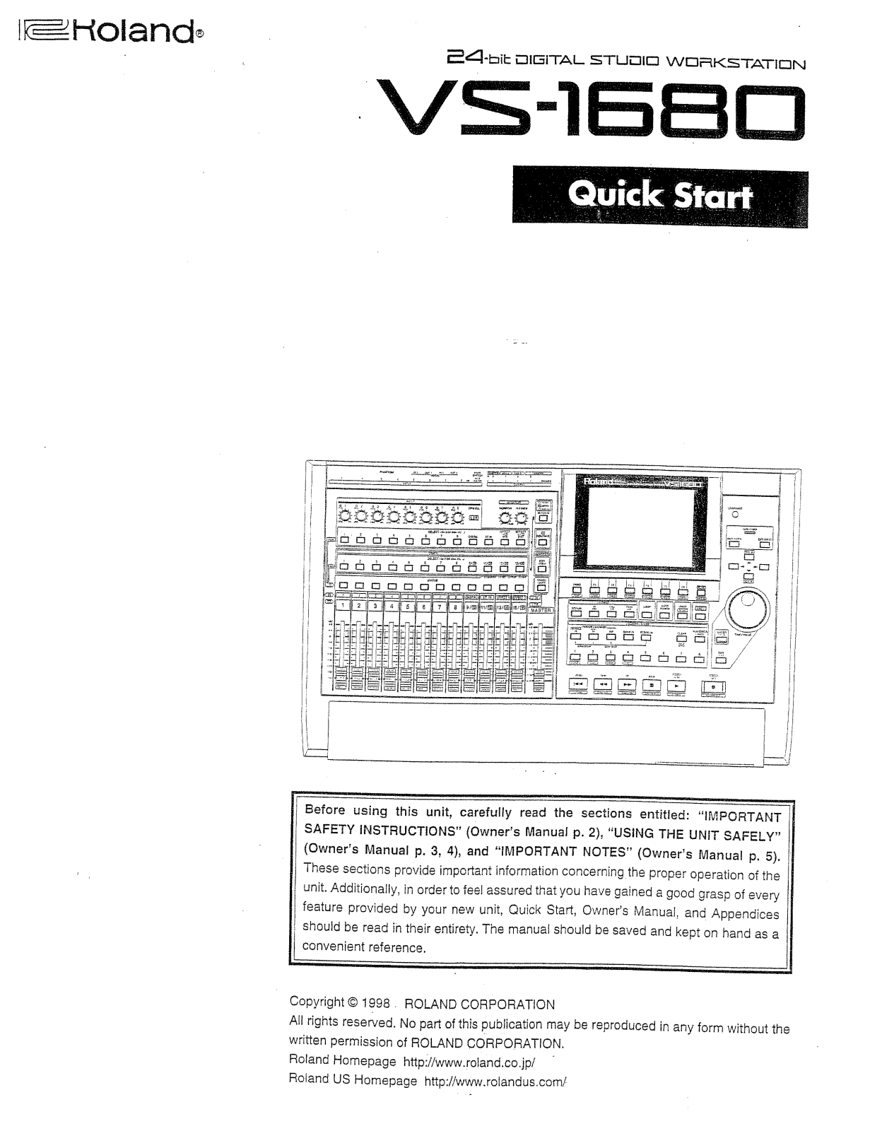 Roland Corporation VS-1680 Quick Start