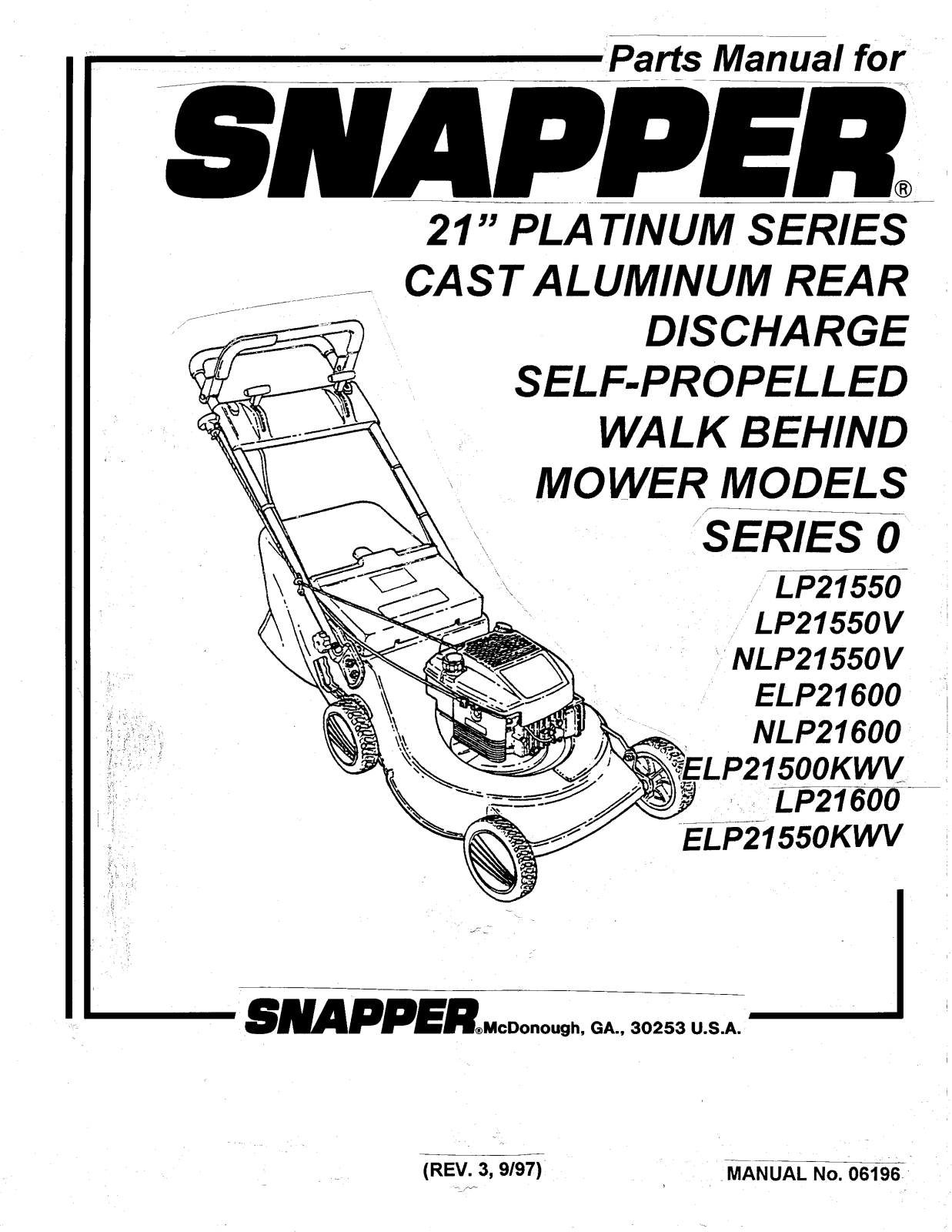 Snapper LP21550V, LP21600, NLP21600, NLP21550V User Manual