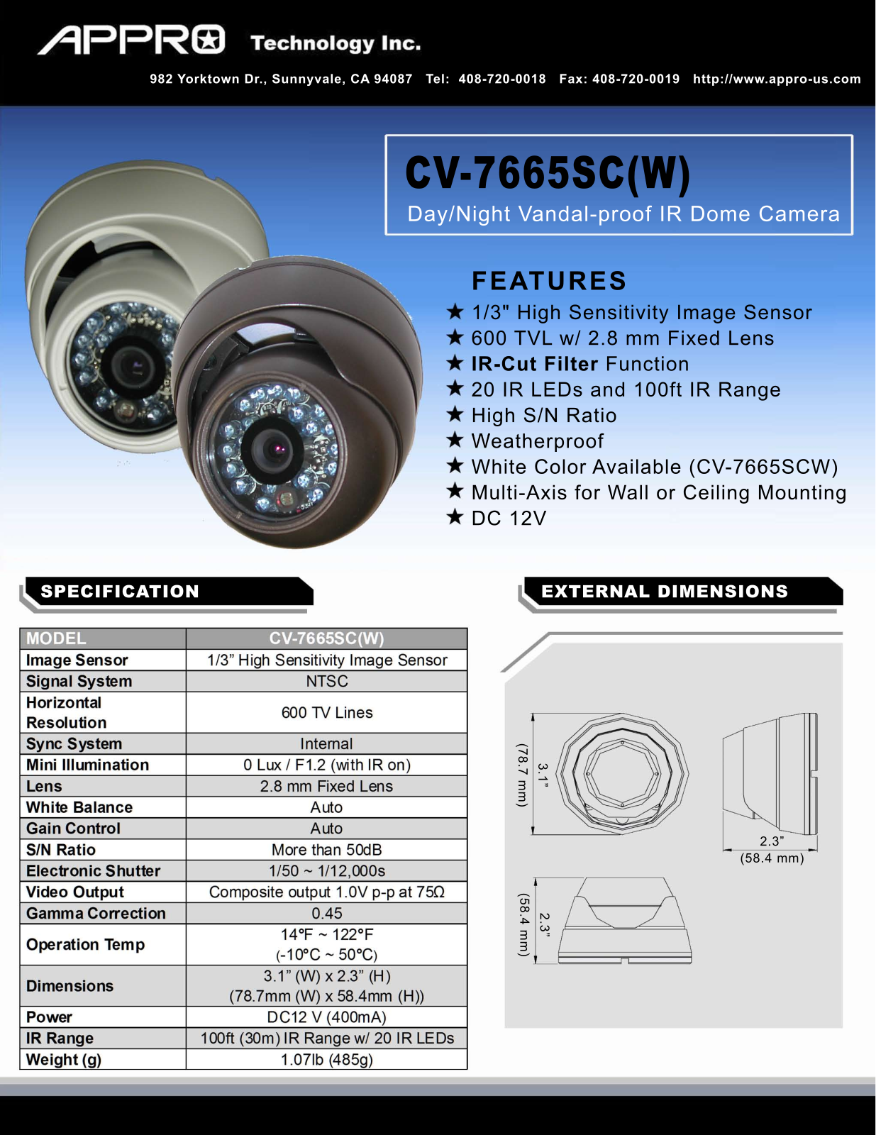 Appro CV-7665SC, CV-7665SCW Specsheet