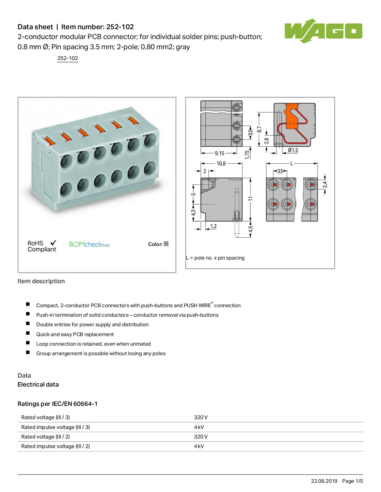 Wago 252-102 Data Sheet