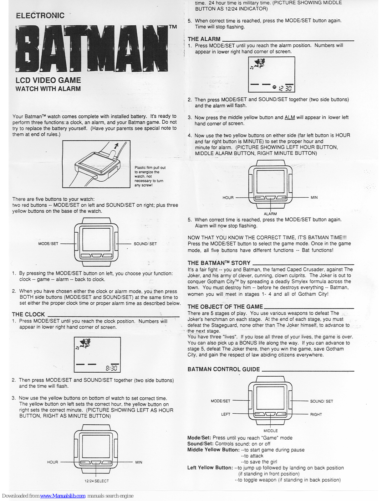 Tiger Electronic Toys Batman Instructions Manual