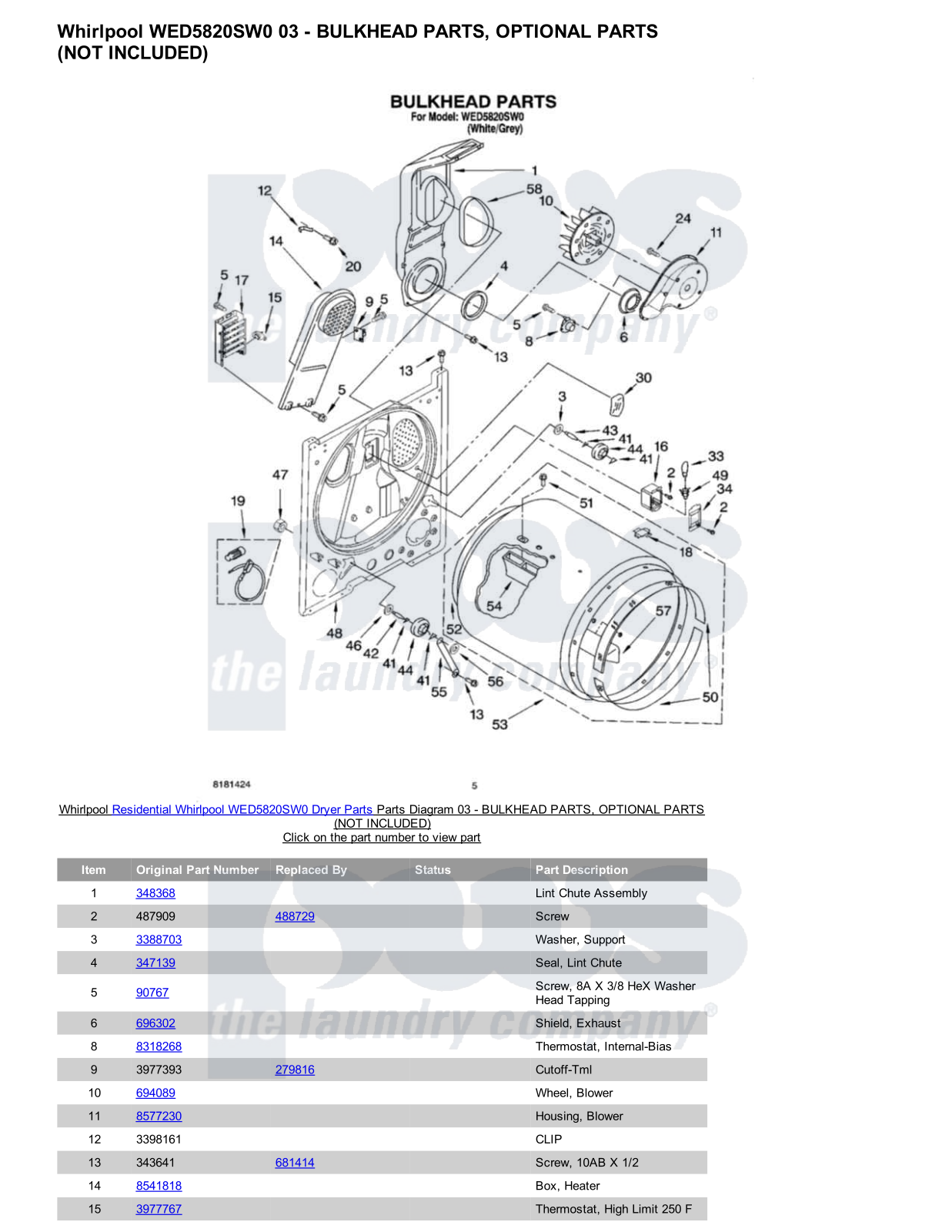 Whirlpool WED5820SW0 Parts Diagram