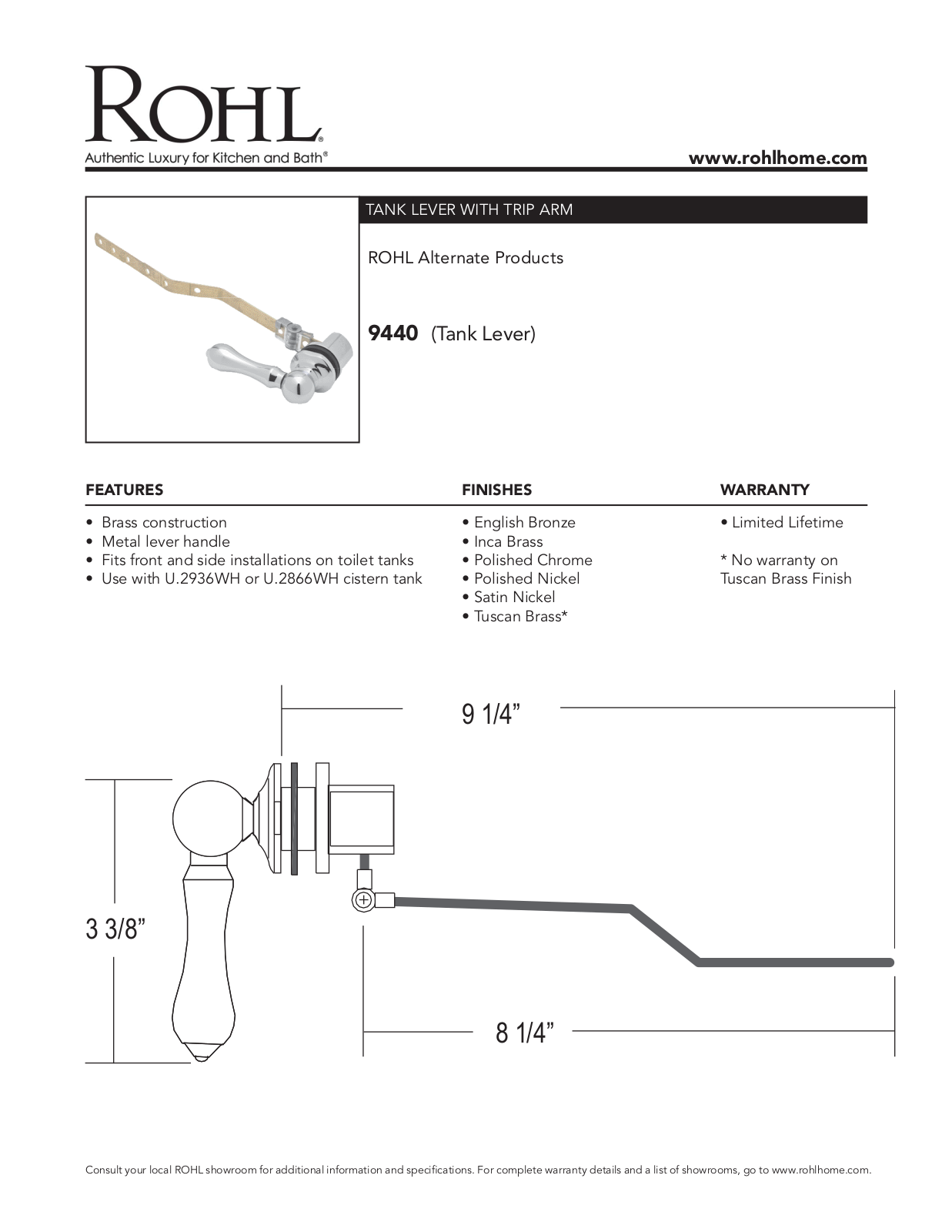 Rohl 9440STN Specifications