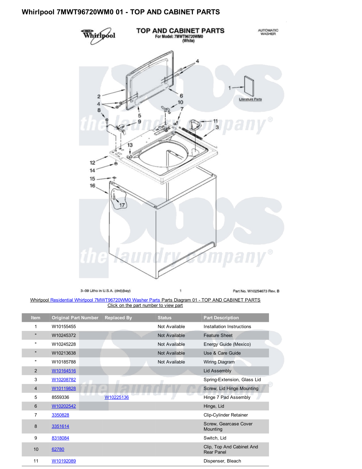 Whirlpool 7MWT96720WM0 Parts Diagram