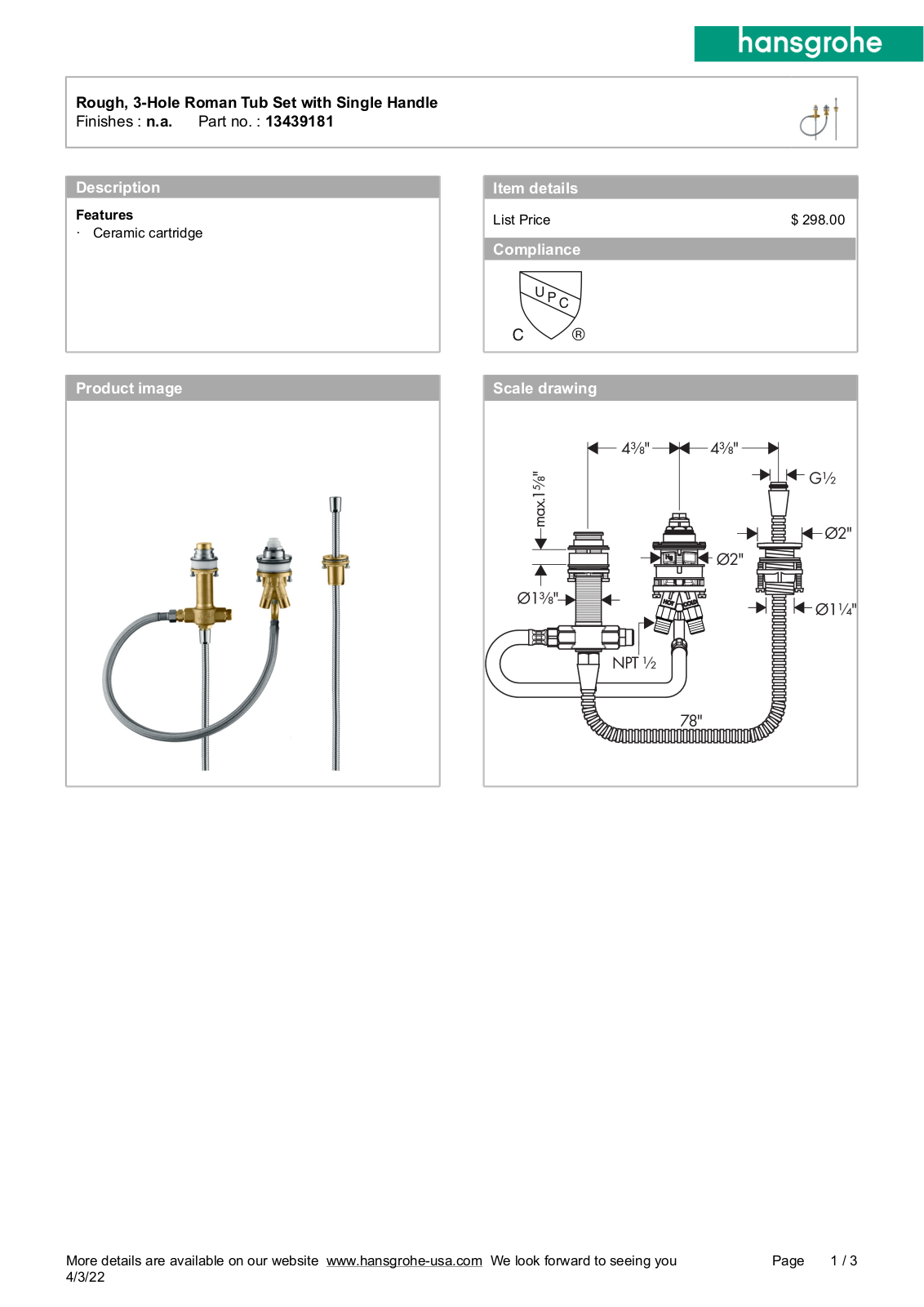 Hansgrohe GCDC1503 Specifications - ManualMachine.com