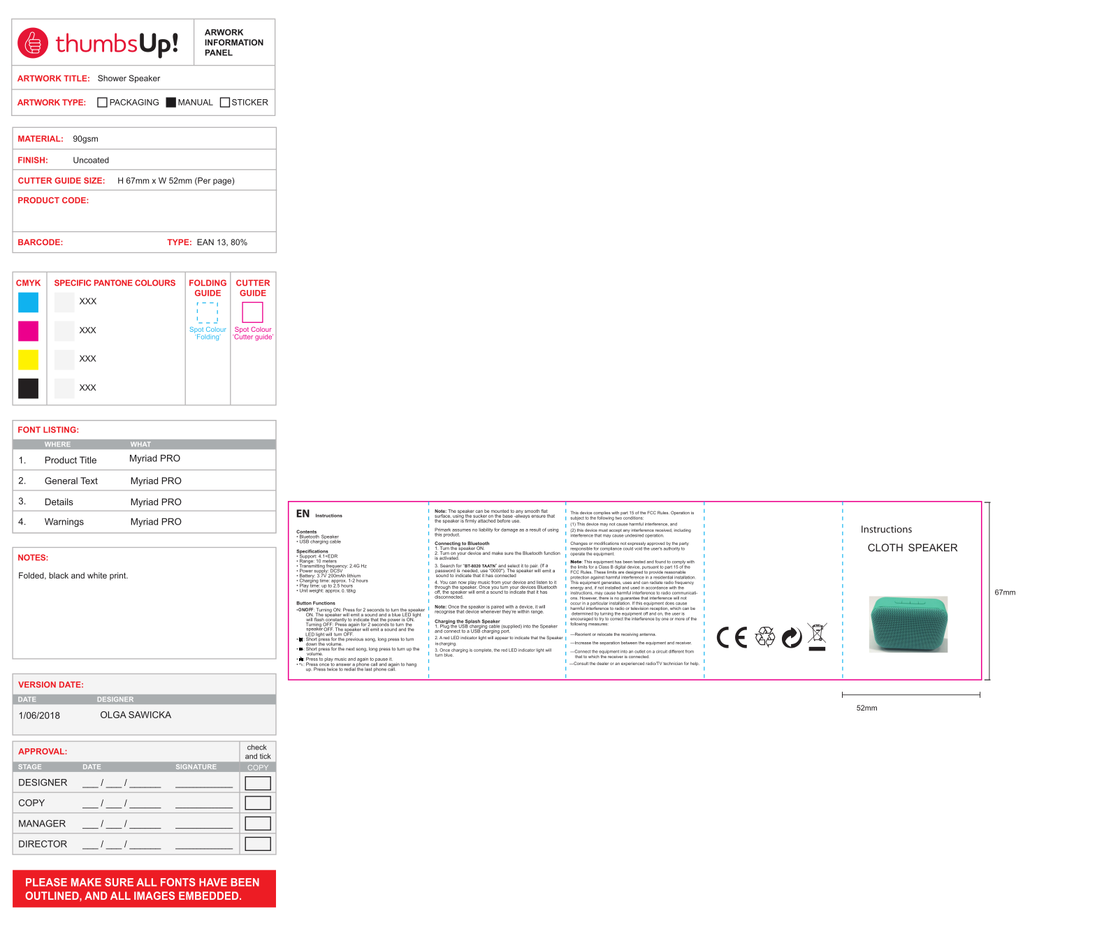 THUMBS UP SPKRWIRPRM User Manual