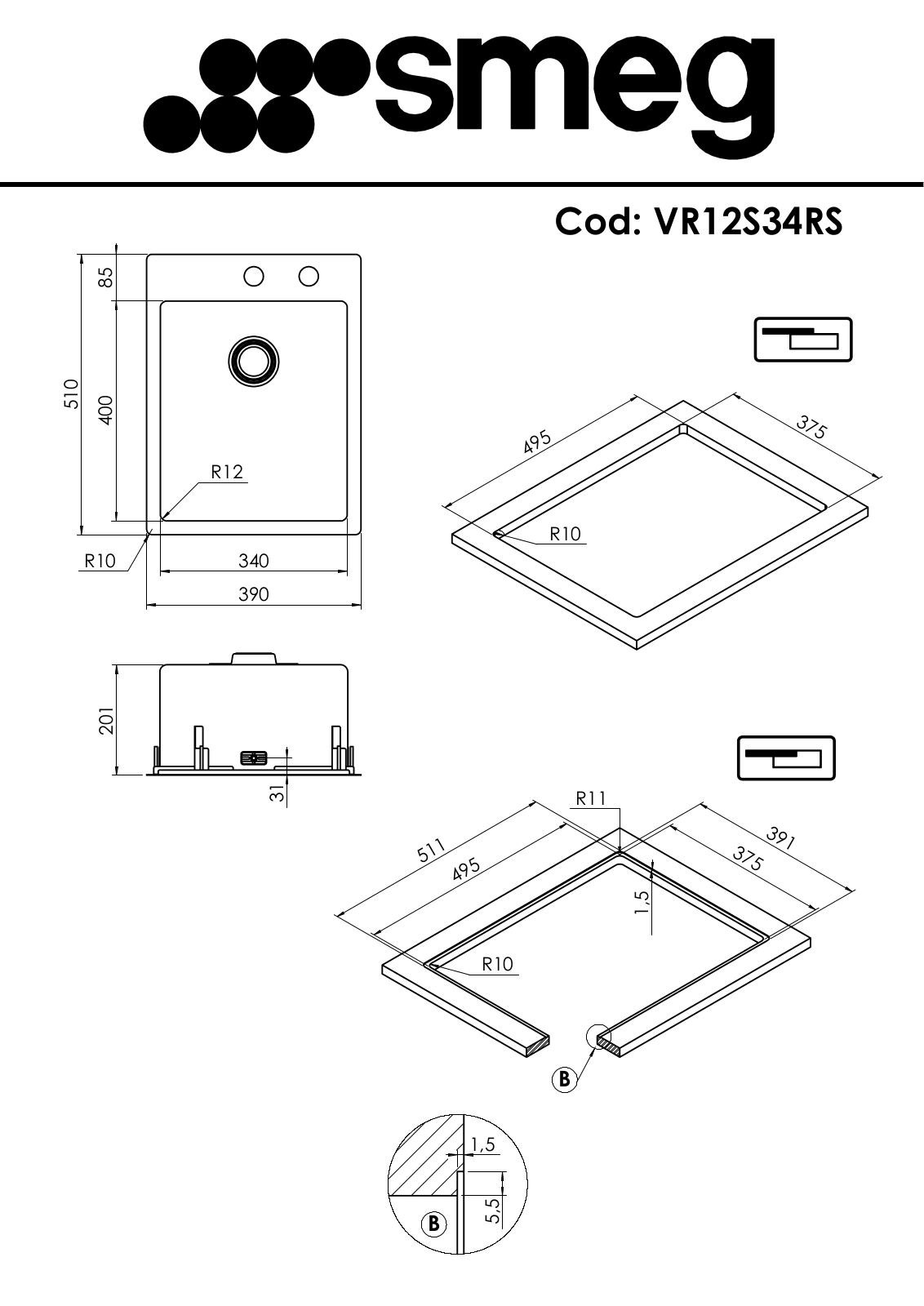 Smeg VR12S34RS Installation manual