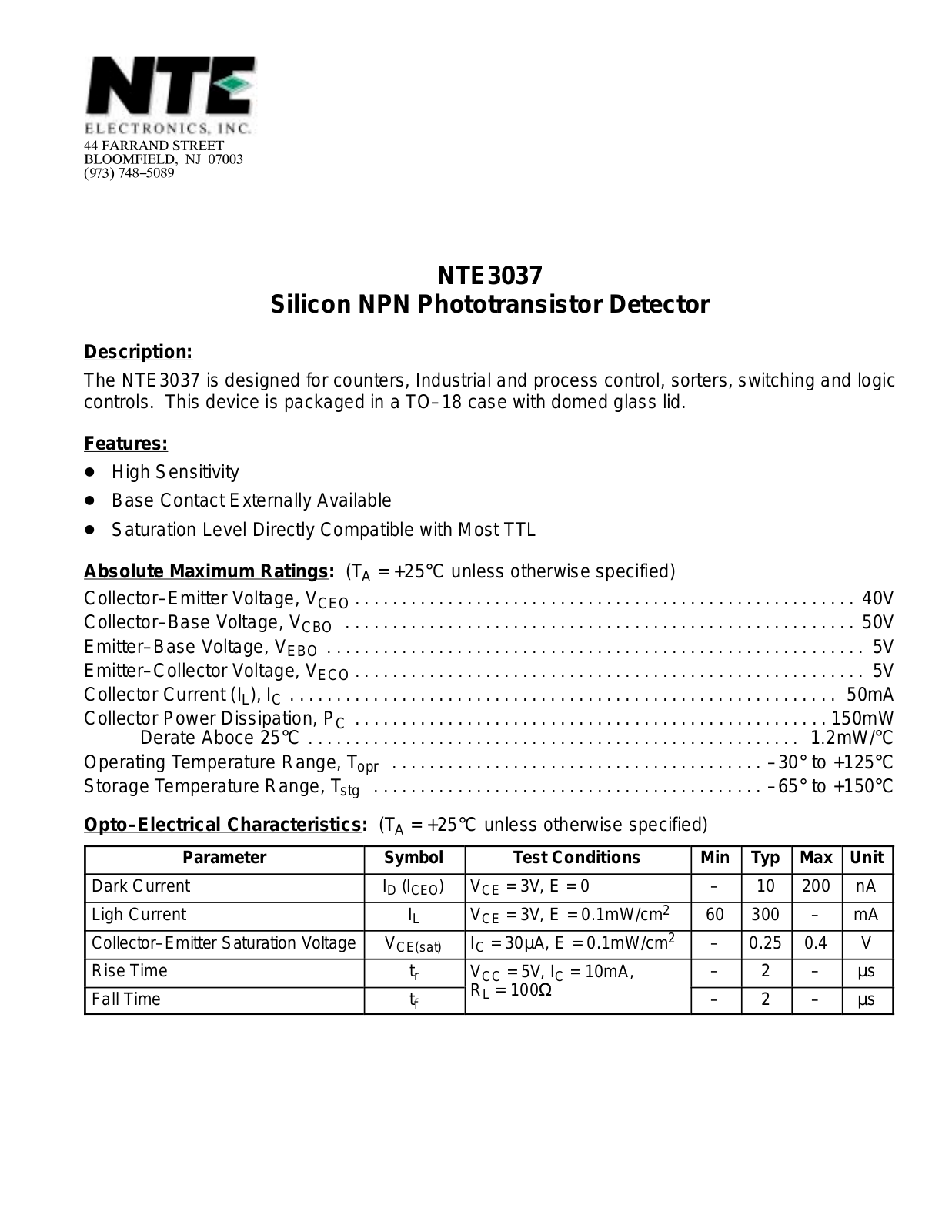 Datasheet NTE3037 Datasheet (NTE) - ManualMachine.com
