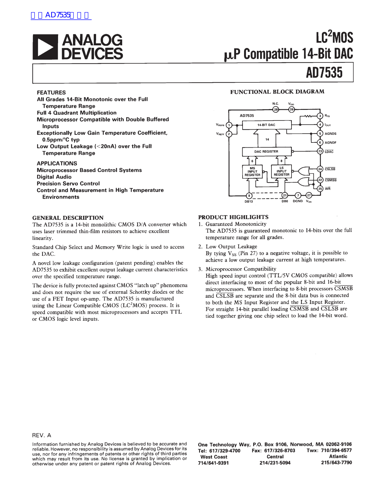 ANALOG DEVICES AD7535 Service Manual