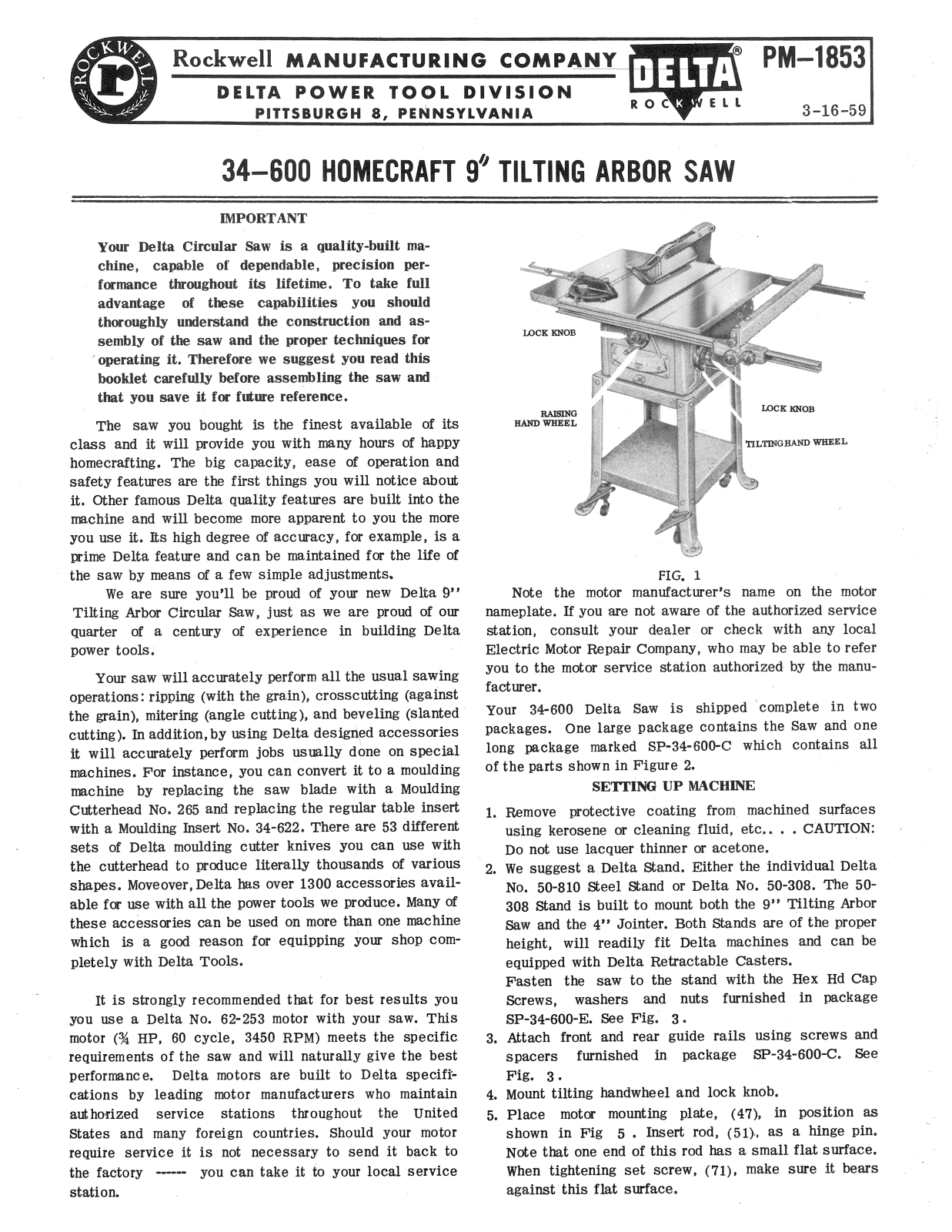 Delta PM-1853, 34-600 User Manual