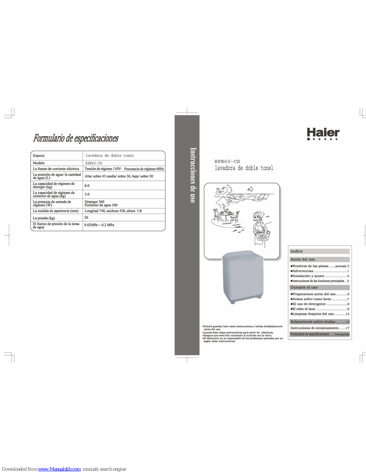 Haier XPB65-LA, XPB60-CS Instrucciones De Uso