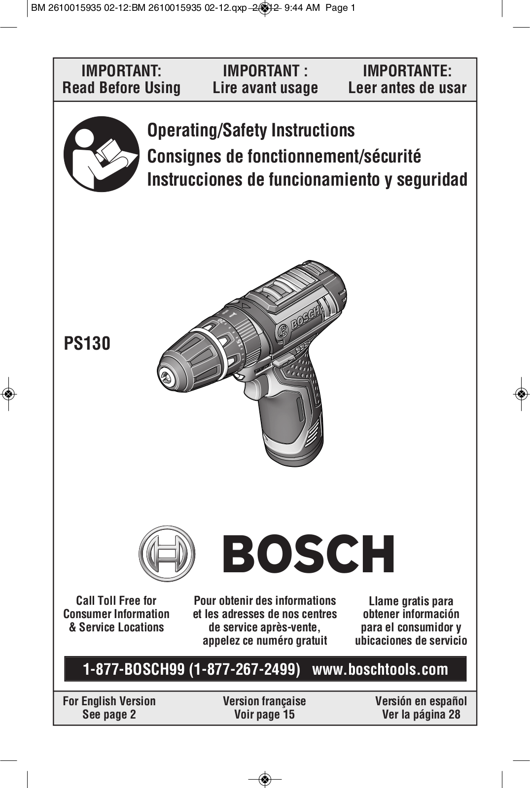 Bosch PS130BN, PS130-2A Owner’s Manual