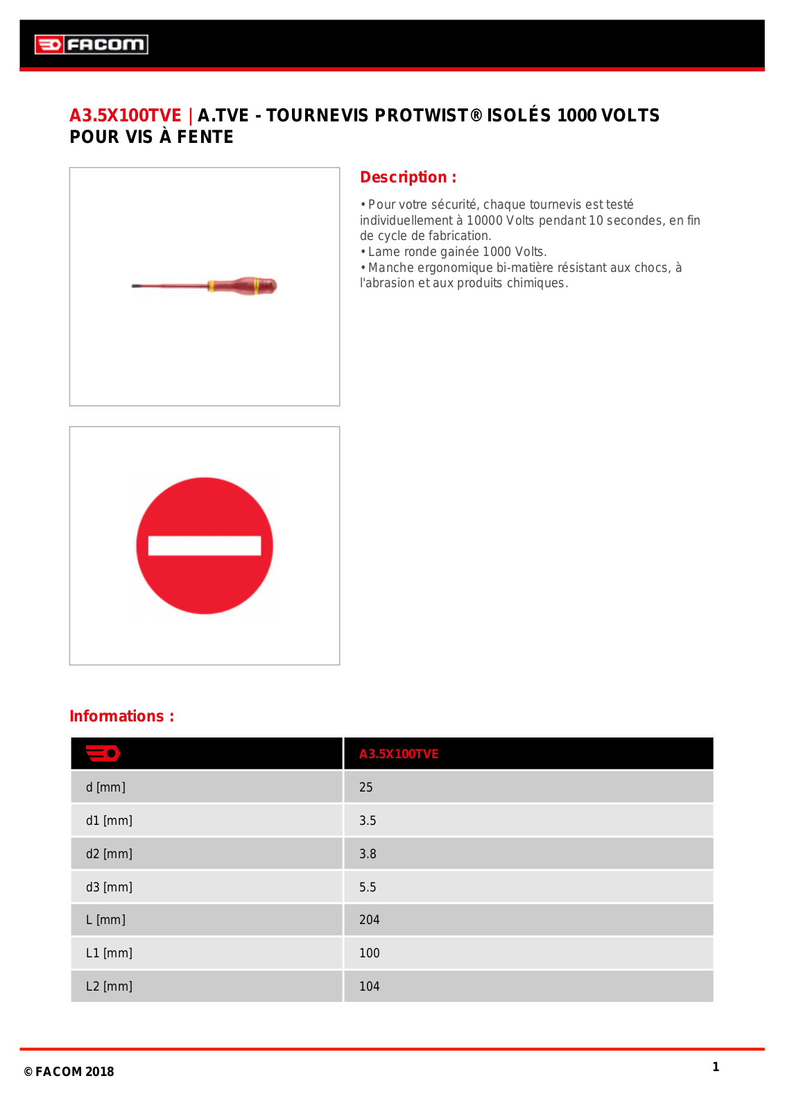 Facom AT3.5X100TVE Specification - ManualMachine.com
